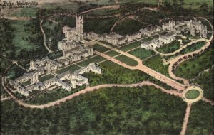 Durham NC Duke University Air View Albertype Hand Colored Vintage Postcard