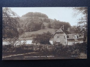 Sussex CHANCTONBURY RING & Cottage - Old RP Postcard by R.E.B. 4111