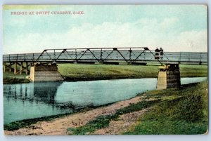 1910 Swift Current Saskatchewan Canada Vintage Postcard Bridge Scenic view River