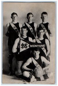 1911 Basketball Team Players High School Mentone Pennant IN RPPC Photo Postcard