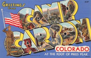 Camp Carson Colorado Greetings Large Letter Linen Vintage Postcard AA68570