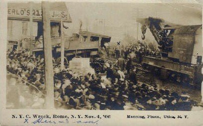 Real Photo N.Y.C. Wreck, Rome, NY, USA Railroad Train Depot writing on back c...