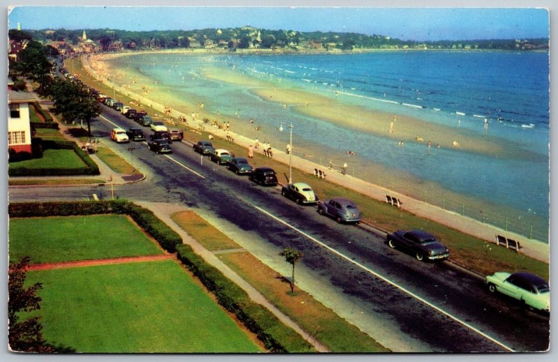 Postcard Lynn Massachusetts MA King's Beach Cars Ocean 1950s Chrome