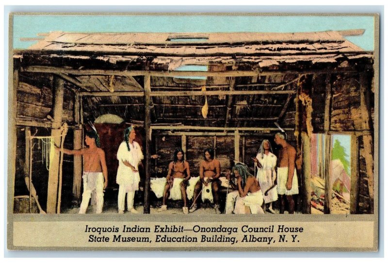 c1940 Iroqouis Indian Exhibit Onondaga Council House Albany New York NY Postcard