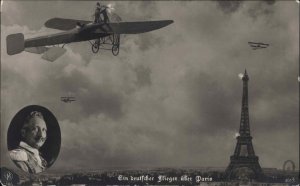 Paris Eiffel Tower WWI Propaganda Kaiser Wilhelm Airplanes Real Photo Postcard