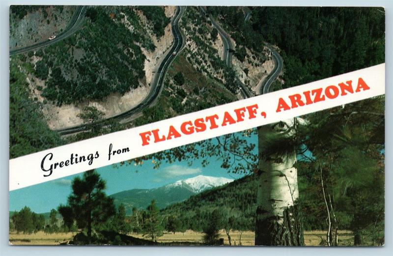 Postcard AZ Banner Dual View Greetings From Flagstaff Vintage O08