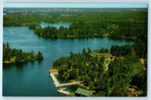 1960 Kenora Ontario Canada Vintage Postcard Devil's Gap Lodge Aerial View Lounge