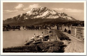 Schweizerchofquai Mit Pilatus Lucerne Switzerland Real Photo RPPC Postcard