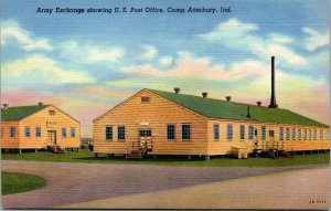 Vtg Army Exchange Post Office Camp Atterbury Indiana IN 1940s Linen Postcard