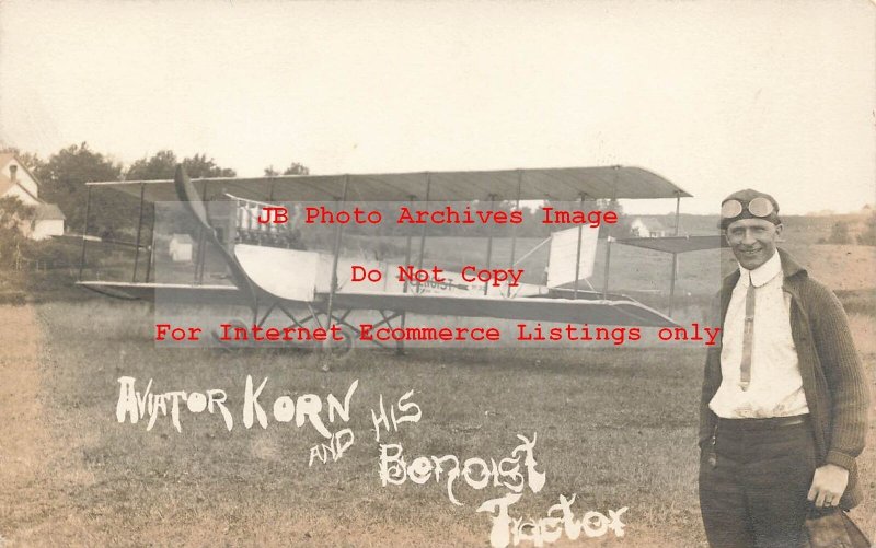 Early Aviation, RPPC, Aviator Edward Korn & His Benoist Airplane, Montra Ohio