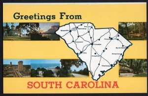 Greetings from South Carolina State Postcard Map Chrome