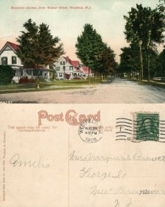 WESTFIELD N.J. MOUNTAIN AVENUE FROM WALNUT STREET 1908 ANTIQUE POSTCARD