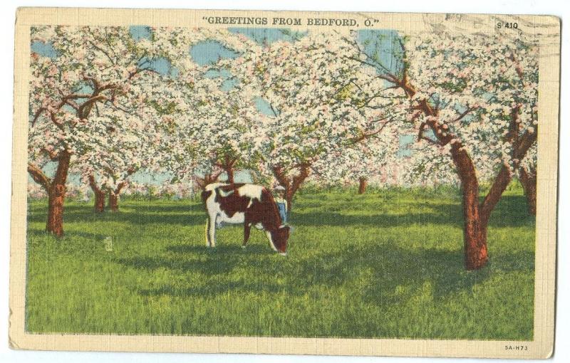 Greetings from BEDFORD, Ohio, 1944 used linen Postcard