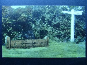 Essex OLD ENGLISH STOCKS sign To BRENTWOOD ROMFORD & DODDINGHURST c1906 Postcard