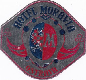 Czechoslovakia Ostrava Hotel Moravia Vintage Luggage Label sk2687