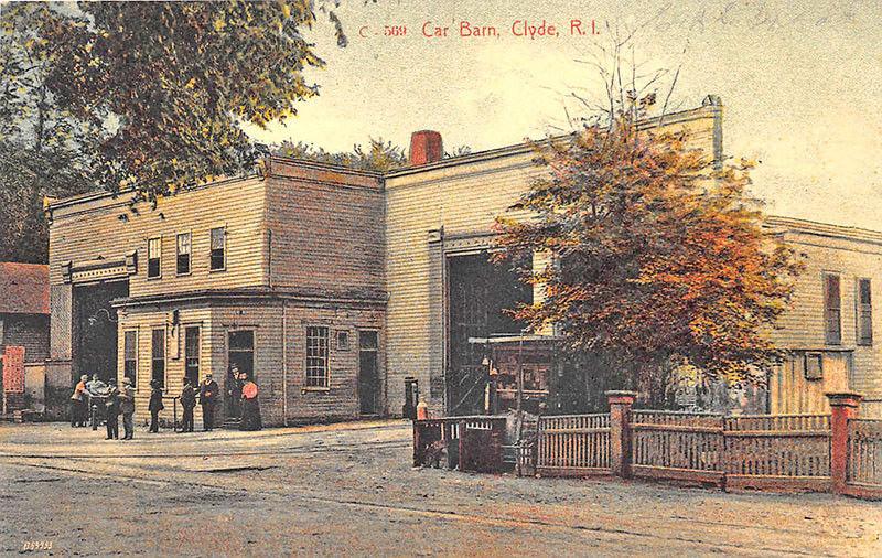 Clyde RI Trolley Car Barn Postcard