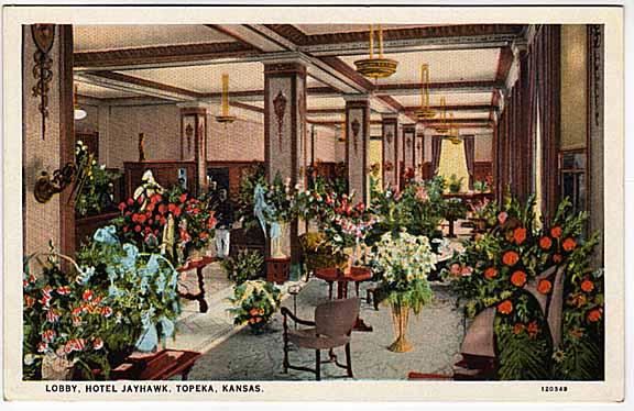 Postcard~Lobby @ Hotel Jayhawk~Topeka, Kansas