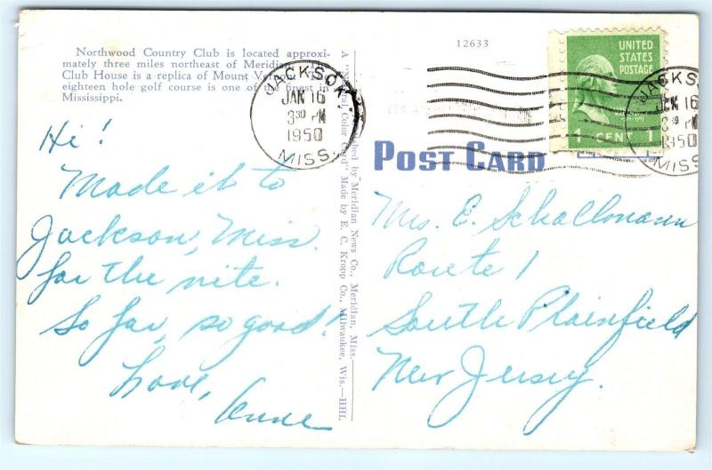 Postcard MS Meridian Northwood Country Club & 18th Green Vintage Linen L13