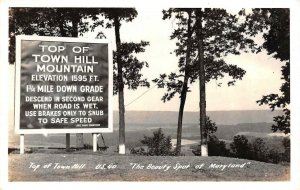 RPPC, Maryland MD  TOP OF TOWN HILL MOUNTAIN View~Sign ROADSIDE ca1930s Postcard