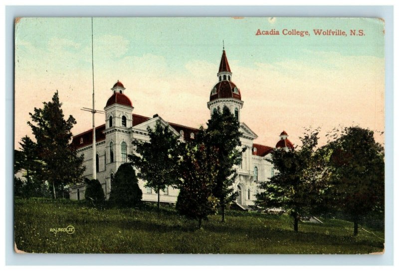 C 1910 Acadia College, Wolfville, Nova Scotia Canada Postcard F98 
