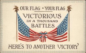 US Military Patriotic American Flags A THOUSAND BATTLES WWI c1919 Postcard