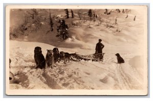 RPPC Dog Sled Team Climbing Snowy HIll UNP Postcard Y15