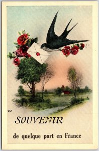 De Quelque Part En France Blue Bird With Envelop Postcard