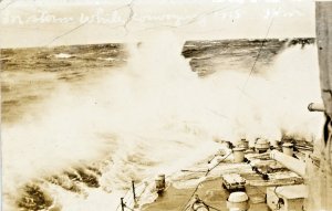 Postcard RPPC View of WW1 Navy Battleship on rough seas.     L3