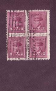 Canada, Used Block of Four, George VI, 3 Cent, Scott #252