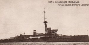 Royal Navy Dreadnought HMS Hercules RPPC  Postcard c1910s