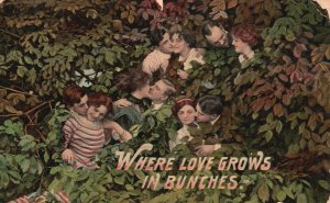 Postcard 1911 Where Love Grown in Bunches! Sweet Couple Lovers Romance Artwork