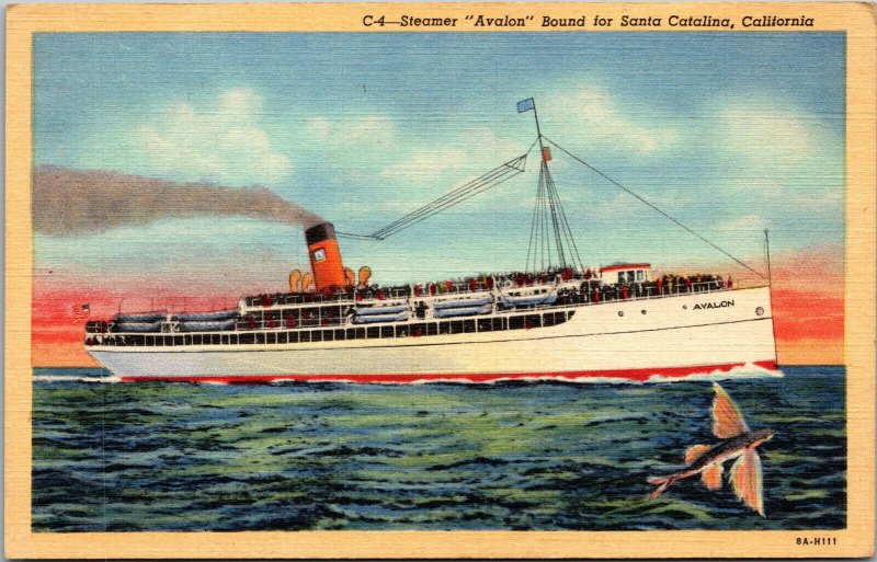 Vtg 1930s Steamer Avalon Bound For Santa Catalina California CA Unused Postcard