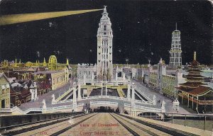 AMUSEMENT PARK Coney Island, Night View of Dreamland, 1907, Tower, Ferris Wheel