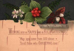 1880s-90s Wishing you a Happy & Holy Christmas Flowers Trade Card