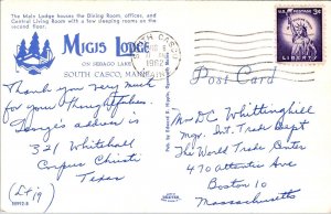 Main Building at Migis Lodge, Sebago Lake South Casco ME Vintage Postcard U58