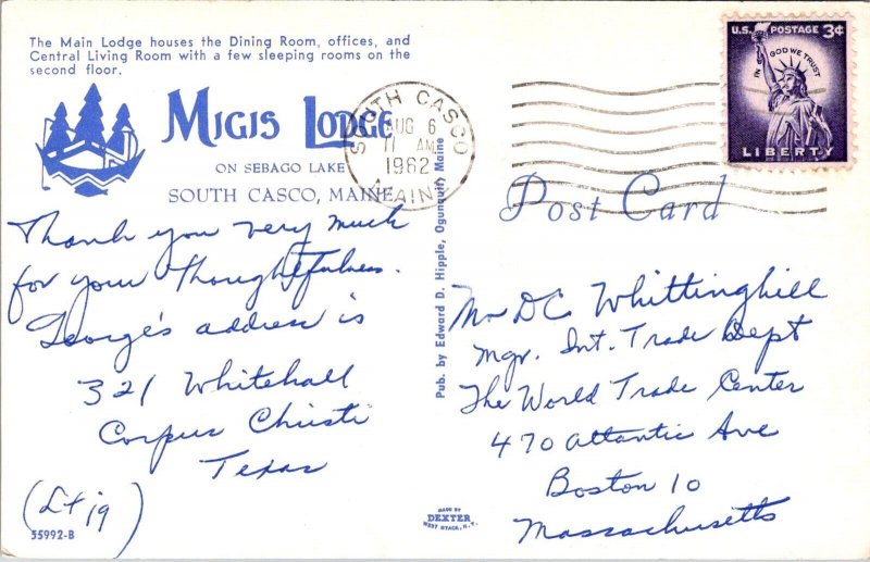 Main Building at Migis Lodge, Sebago Lake South Casco ME Vintage Postcard U58