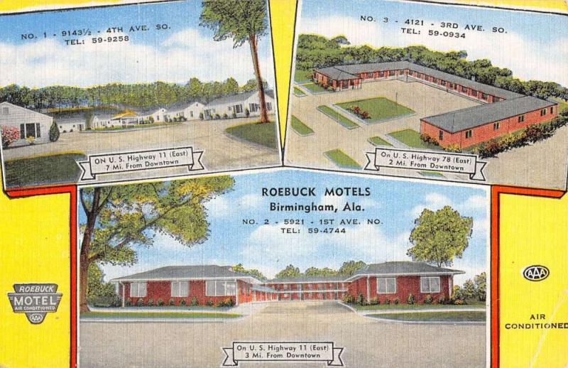 roebuck motels burmingham alabama Antique Postcard L3593