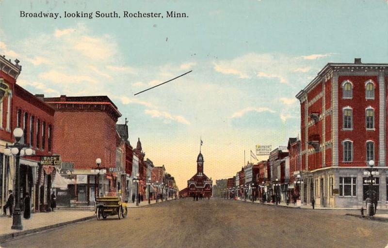 Rochester Minnesota business district south on Broadway antique pc Y11629