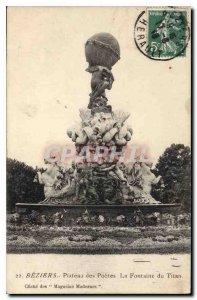 Old Postcard Beziers Plateau Poets Fountain Titan