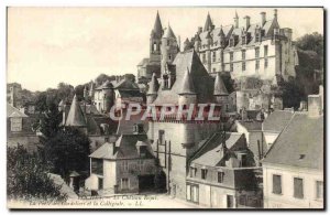 Old Postcard The Royal Castle Loches La Porte des Cordeliers and Collegiale