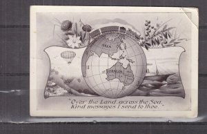 AUSTRALIA,, MAP, SHIP,, AIRSHIP, WATTLE, 1909 ppc., unused.