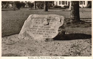 Vintage Postcard Boulder on the Battle Green Minute Men Lexington Massachusetts