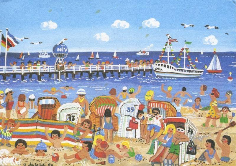 Rosemarie Matouch Art Artwork German Beach Scene Germany Signed c1985 Postcard