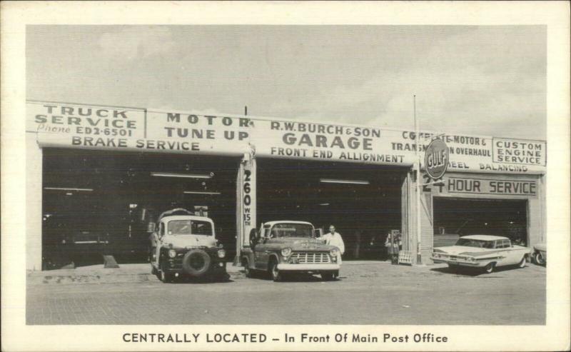 Texas??? Fort Worth?  R.W. Burch & Son Garage Trucks Roadside Adv Postcard