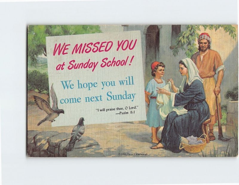 Postcard - Sunday School Invitation Card with Bible Verse and Family Art Print