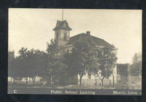 RPPC MERRILL IOWA PUBLIC SCHOOL BUILDING 1909 VINTAGE REAL PHOTO POSTCARD