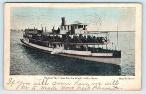 BLACK ROCKS, MA Massachusetts ~ STEAM BOAT MERRIMAC 1909 Hand Colored Postcard