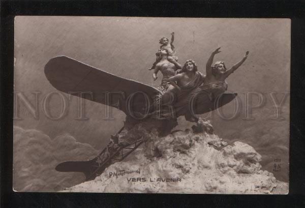 060853 Semi-Nude WITCHES on PLANE by MASTROIANNI vintage PC