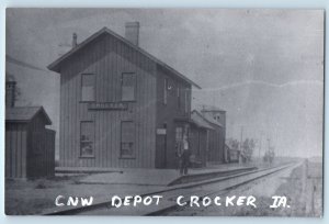 c1960 CNW Crocker Iowa Railroad Vintage Train Depot Station RPPC Photo Postcard