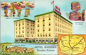 Linen Postcard Hotel Gadsden US Highway 80 and 666 in Douglas, Arizona